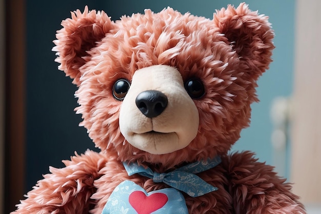 A close up of a teddy bear with a heart on its chest generative ai