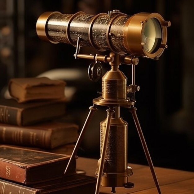 A close up of a telescope on a tripod on a table generative ai