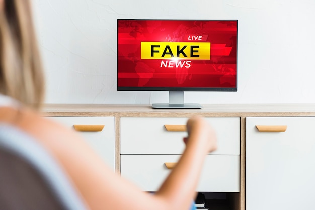 Foto televisione in primo piano con notizie false