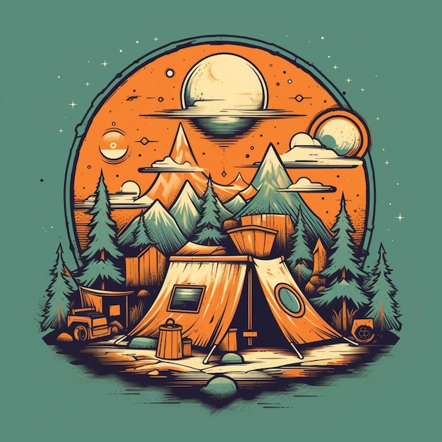 a close up of a tent with a mountain in the background generative ai