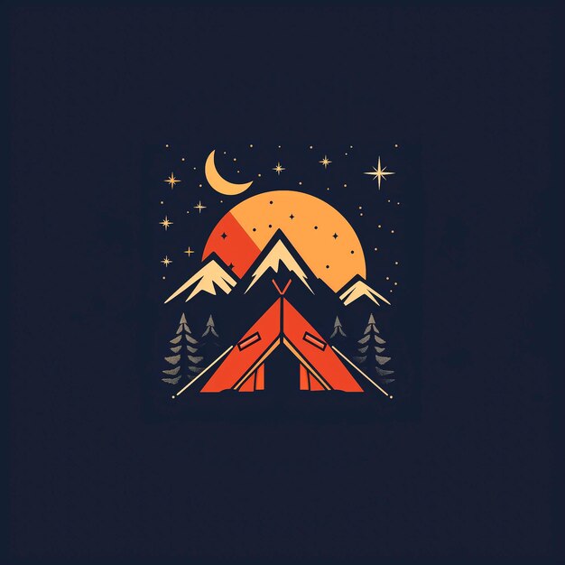 Photo a close up of a tent with mountains and a moon in the background outdoor digital artwork