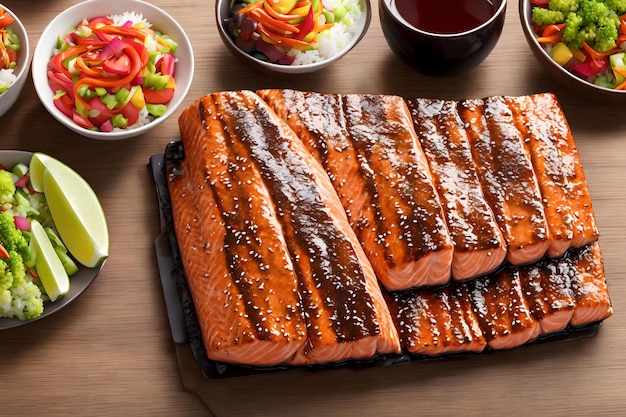 Close up of Teriyaki salmon generative art by AI