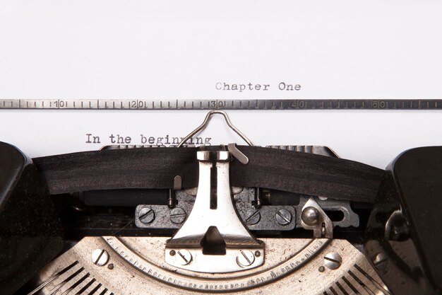 Photo close-up of text on paper in old typewriter