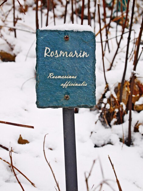 Photo close-up of text on snow