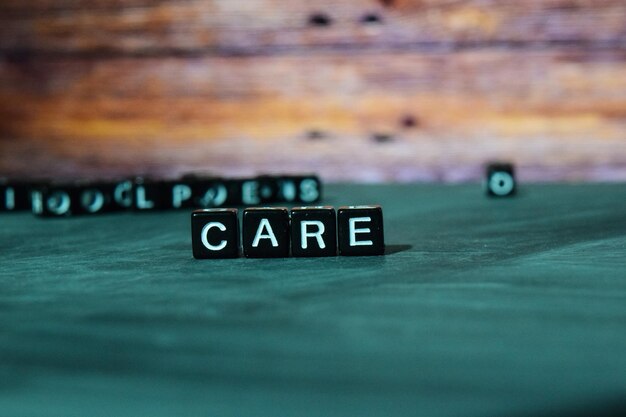 Close-up of text on toy blocks