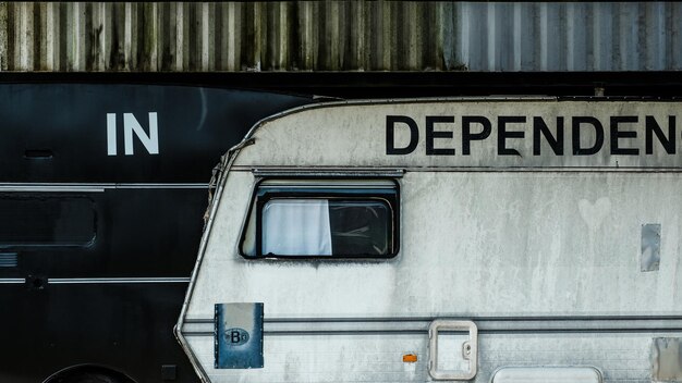 Close-up of text on train