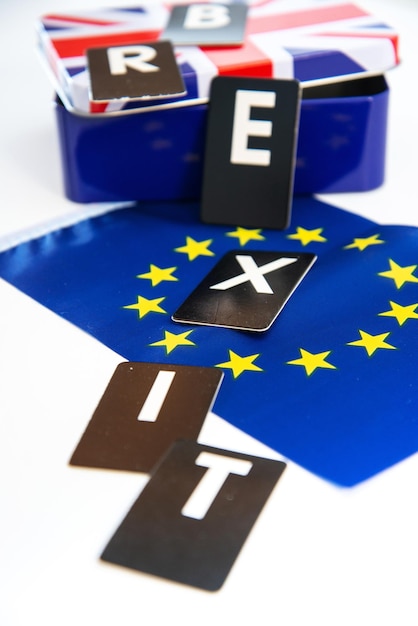 Photo close-up of text with box on european flag