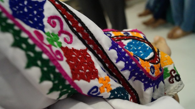 Photo close-up of textile with embroidery