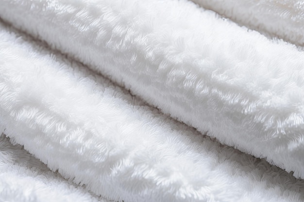 タオルの質感の接写 布地の背景を持つ柔らかい白い綿タオルで作られた背景