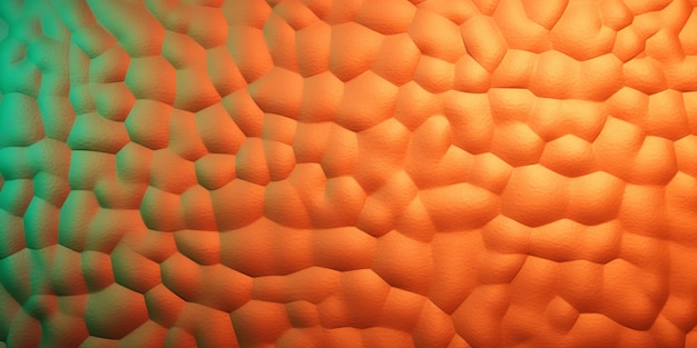 A close up of a textured orange ball with a blue background.