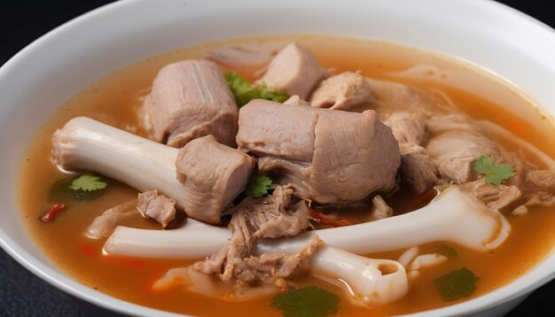 Photo close up thai food spicy pork bone soup leng tom zaap black background