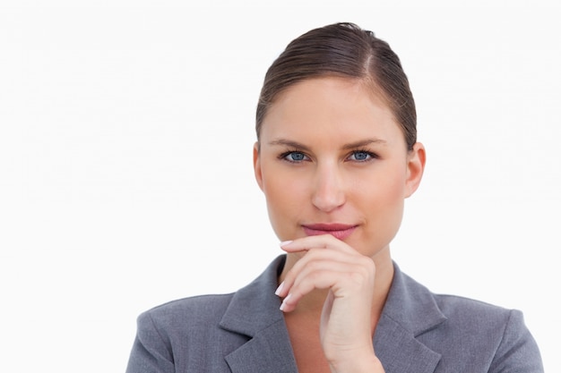 Close up of thoughtful tradeswoman