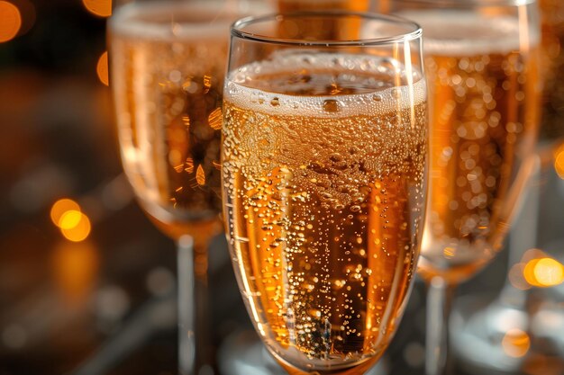 Photo close up of three glasses of champagne