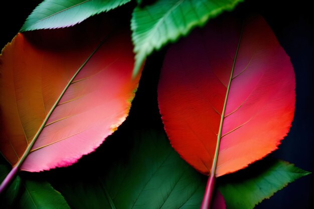 A Close Up Of Three Red And Green Leaves