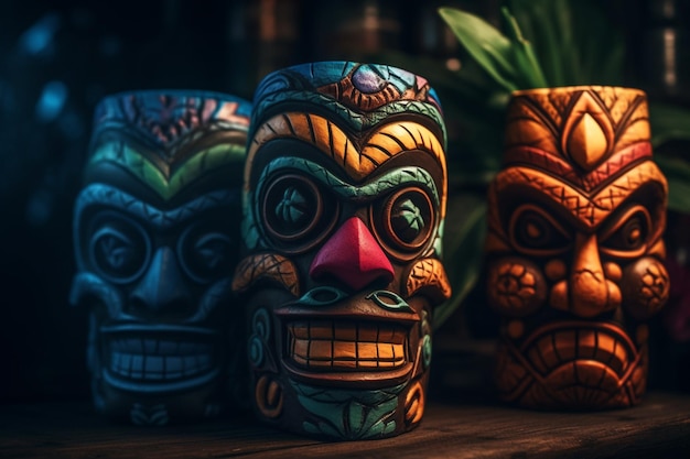 Foto un primo piano di tre tiki tiki tiki tiki tiki tiki tiki tiki