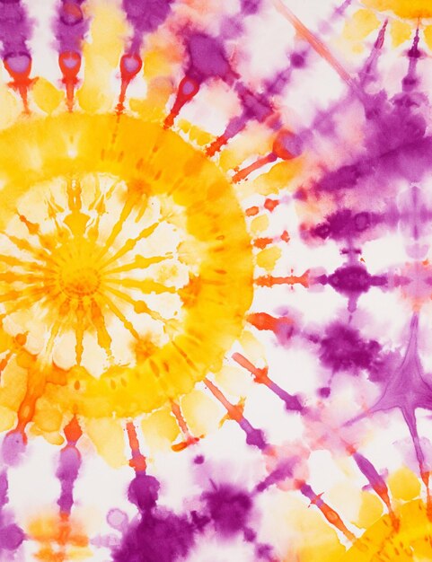 Photo a close up of a tie dye pattern with a yellow center generative ai