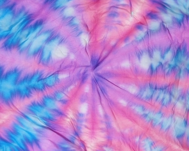 A close up of a tie dye umbrella with a blue and pink design generative ai