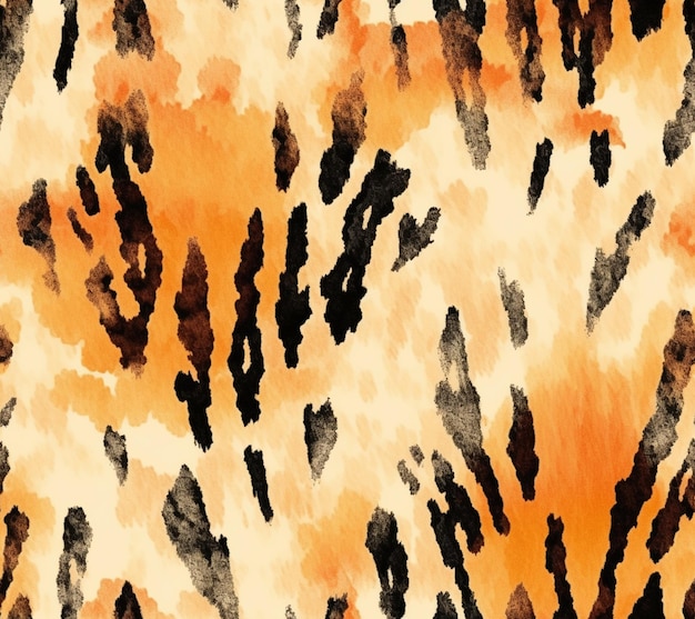 A close up of a tiger print fabric with a black and orange background generative ai