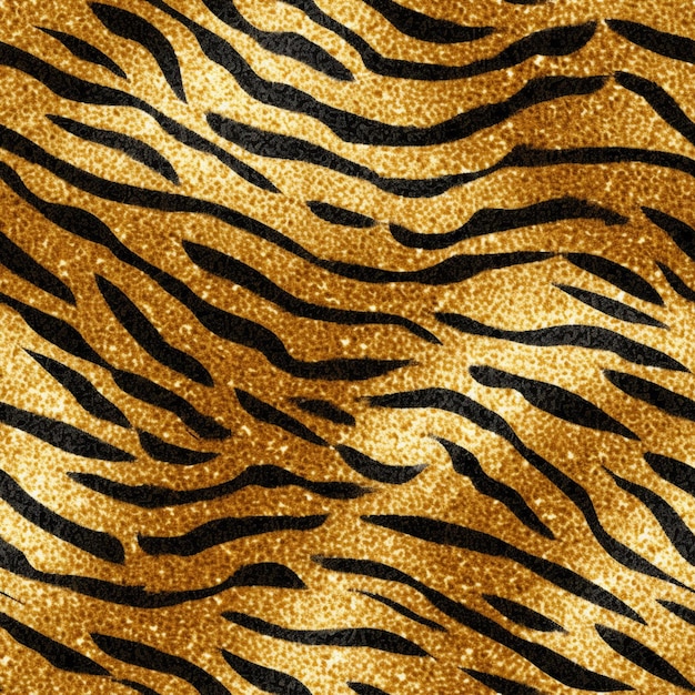 Близкий взгляд на ткань с тигровым принтом с золотым фоном