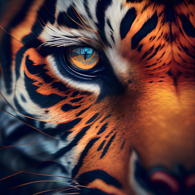 Крупный план тигрового глаза Красочный портрет тигра
