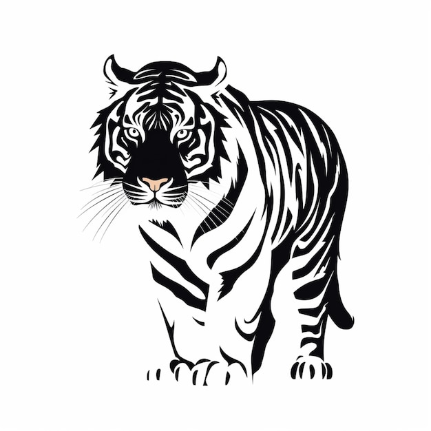 Крупный план тигра на белом фоне с черно-белым узором, генеративный AI