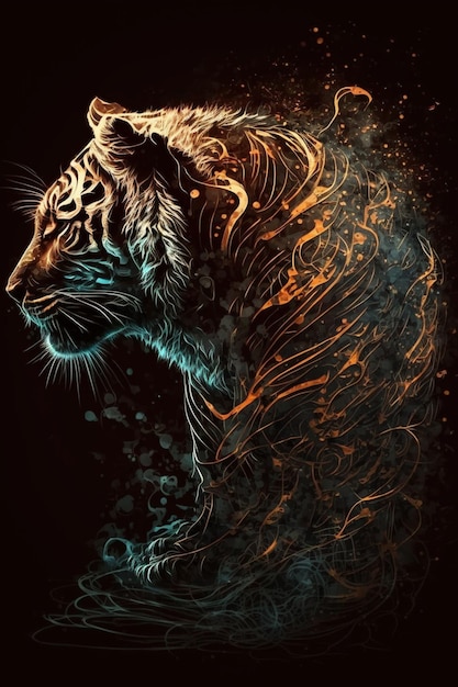 A close up of a tiger with a black background generative ai