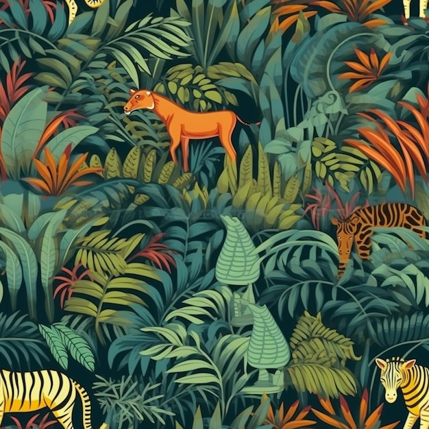 A close up of a tiger and zebra in a jungle generative ai