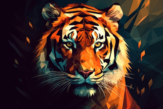 a close up of a tigers face on a dark background generative ai