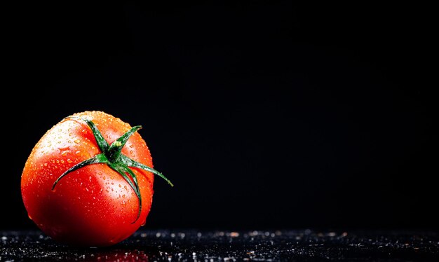 Photo close-up of tomato against black background