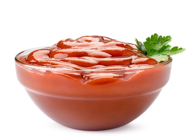 Close up tomato ketchup in a glass bowl