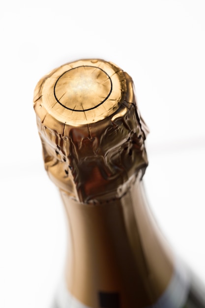 Close up of top of champagne bottle