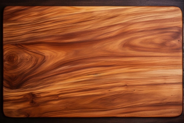 Close up top view of acacia wooden cutting board