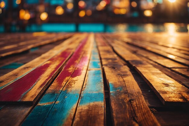 Close up of top of Wooden table or wooden floor texture with wooden wall background of Colorful wooden plank concept for advertising