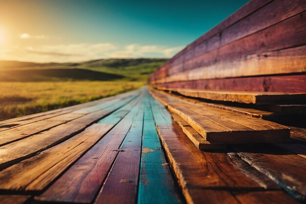 Close up of top of Wooden table or wooden floor texture with wooden wall background of Colorful wooden plank concept for advertising