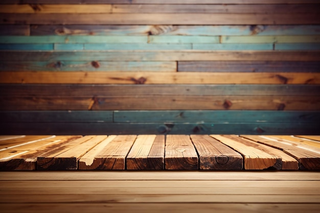 Close up of top of Wooden table or wooden floor texture with wooden wall background of Colorful wooden plank concept for advertising