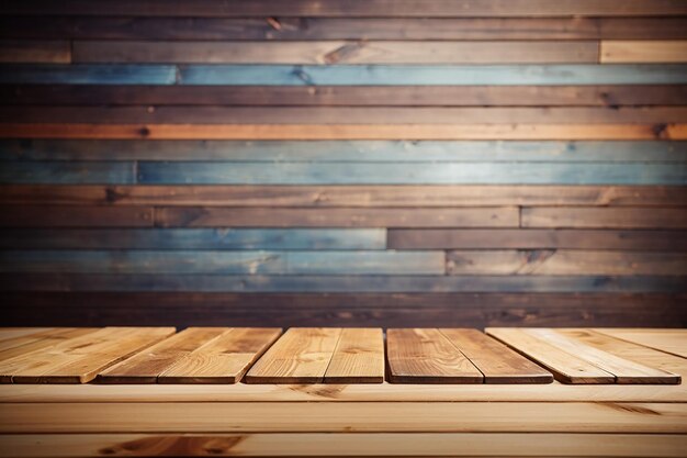 Close up of top of Wooden table or wooden floor texture with wooden wall background of Colorful wooden plank concept for advertising