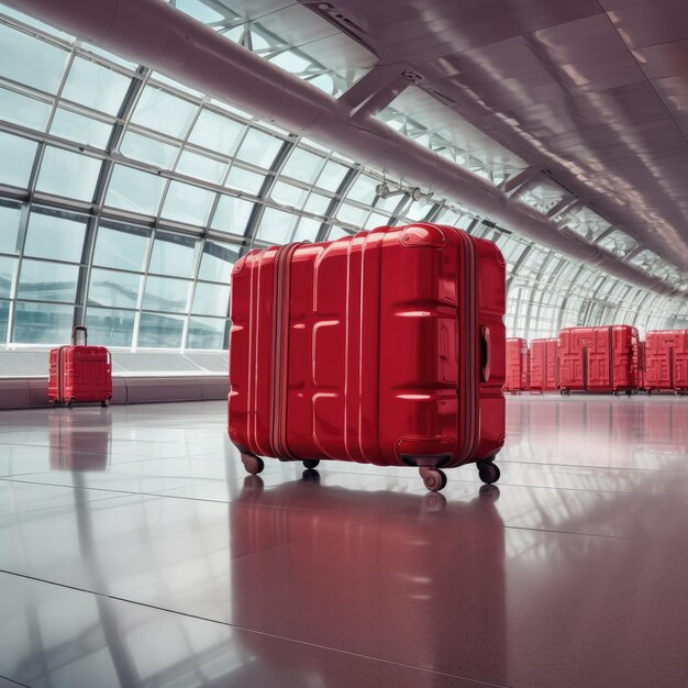 Close up of a tourist a suit case in an airport or station generative ai