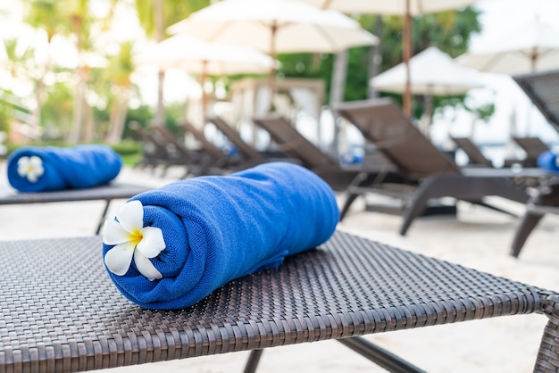 close-up towel on beach chair. travel and vacation concept