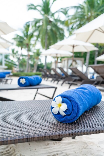 close-up towel on beach chair - travel and vacation concept