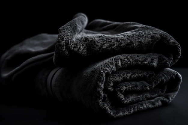 A close up of a towel on a black background