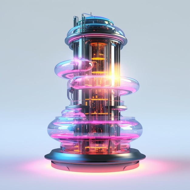 a close up of a tower with a neon light inside of it generative ai