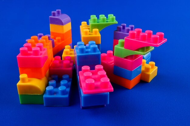 Close-up of toy blocks on blue background