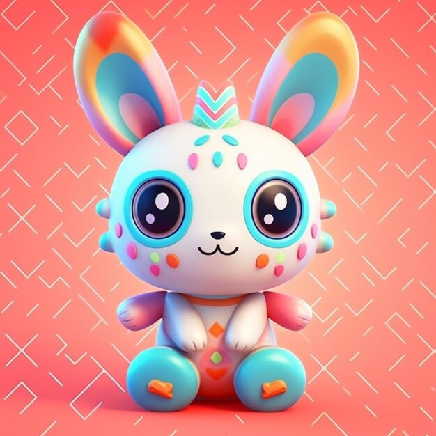 A close up of a toy bunny with a pink background generative ai