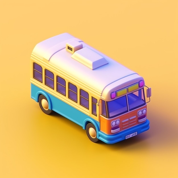 A close up of a toy bus on a yellow background generative ai