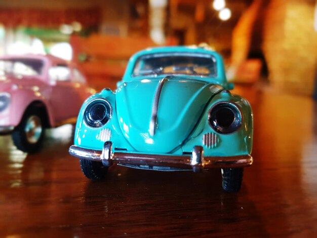 Close-up of toy car on table