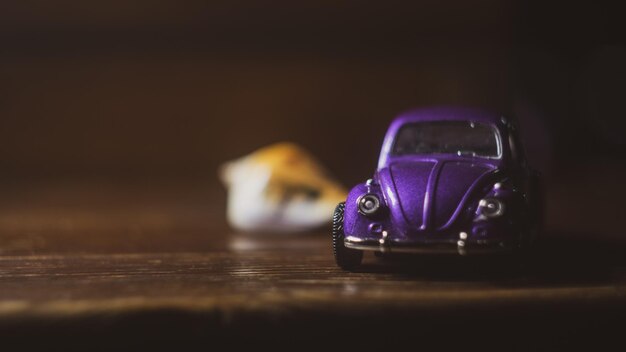 Close-up of toy car on table