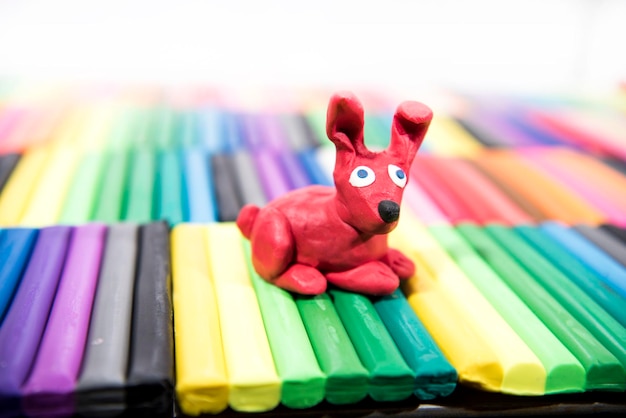 Close-up of toy on crayons