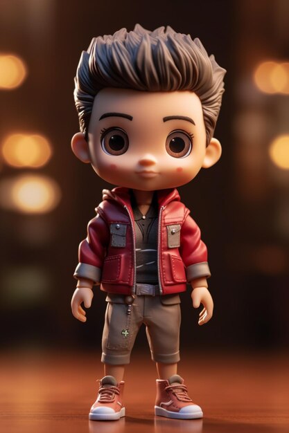 A close up of a toy figure of a boy with a jacket on generative ai