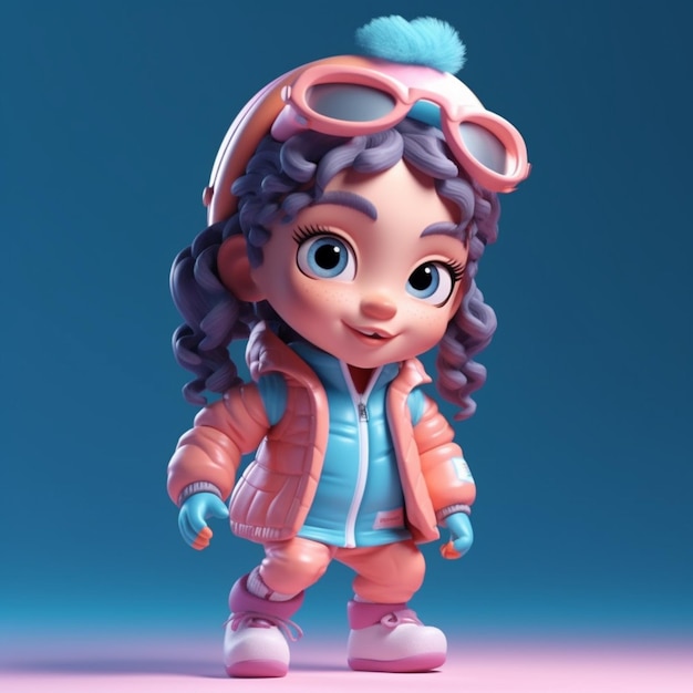 A close up of a toy figure of a girl wearing a jacket and goggles generative ai