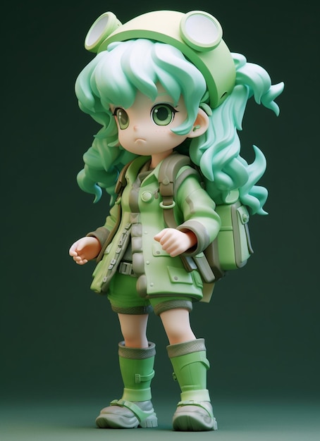 A close up of a toy figure of a girl with green hair generative ai